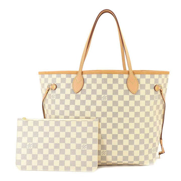 LOUIS VUITTON Damier Azure Neverfull MM Tote Bag White Beige N41361 RFID