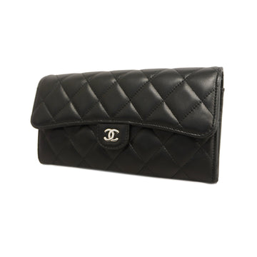 Chanel Matelasse Long Wallet With Silver Metal Fittings Lambskin Black