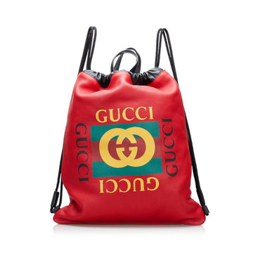 Gucci Drawstring Knapsack Rucksack 516639 Red Leather Ladies GUCCI