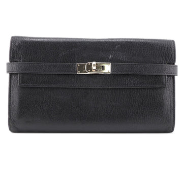 HERMES Kelly Wallet Long Black Unisex