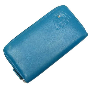Chanel Round Zipper Wallet Coco Mark Blue Gold Leather Ladies h23063