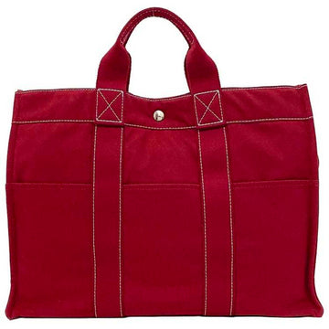 HERMES Tote Bag Four Toe MM Red Canvas  Handbag Women's Men's