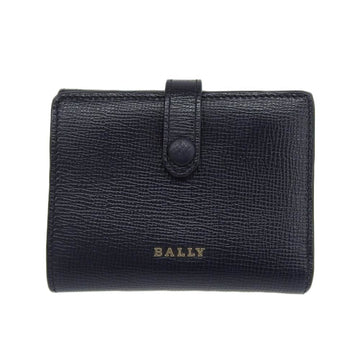 BALLY logo compact wallet with hook tri-fold leather black