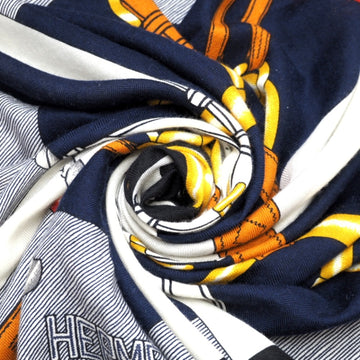 HERMES PARCOURS SANS FAUTE Perfect Course Shawl Navy Unisex