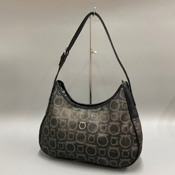 SALVATORE FERRAGAMO Gancini Metal Fittings All Over Pattern Leather Tote Bag One Shoulder Gray