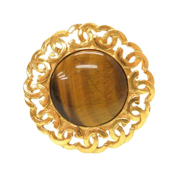 Chanel Vintage Coco Mark Stone Gold Brooch Brown Accessories