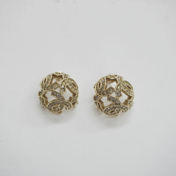 CHANEL Triple Coco Dome Earrings Rhinestone Clear x Gold Women's