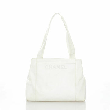 Chanel tote bag white caviar skin ladies