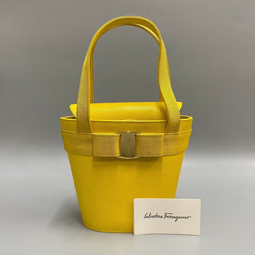 SALVATORE FERRAGAMO Vara Ribbon Hardware Leather Handbag Mini Tote Bag Yellow 14658