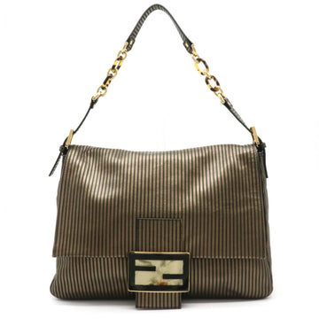 Fendi Big Mamma Bucket Stripe Shoulder Bag Leather Bronze Black 8BR638