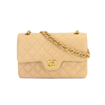 CHANEL Matelasse Chain Shoulder Bag Leather Beige Coco Mark Gold Hardware Vintage