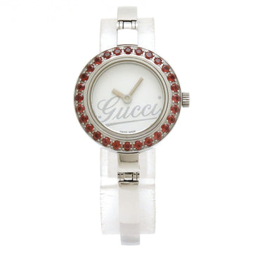 GUCCI Garnet Bezel White Dial Women's Quartz Watch 105 YA105535