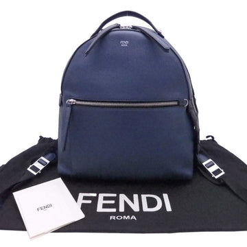 Fendi Backpack Rucksack By The Way Navy Blue Black Leather Canvas Ladies