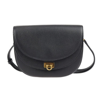 SALVATORE FERRAGAMO travel shoulder Gancini bag 21 I333 calf leather black gold hardware