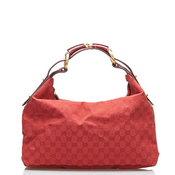 Gucci GG Canvas Horsebit Shoulder Bag 115867 Red Leather Ladies GUCCI