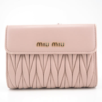 MIU MIU MIU 5ML225 Matelasse Compact Wallet Bifold Pink Ladies