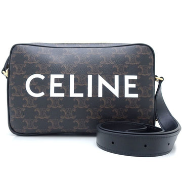 CELINE Medium Bag 194502 Shoulder Calf Triomphe Canvas Black 351014