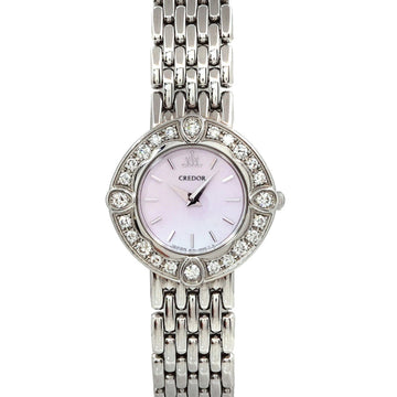 SEIKO Credor Signo Ladies Watch 1E70 OCYO Diamond Bezel Pink Shell Dial Quartz CREDOR