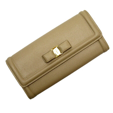 Salvatore Ferragamo Long Wallet Vera Beige Gold Leather