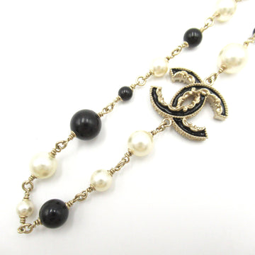 CHANEL Fake Pearl Necklace Necklace White Black Gold Plated White Black