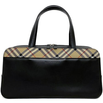 Burberry Handbag Beige Boston Bag Canvas Leather BURBERRY Women's Black Check