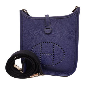 HERMES Shoulder Bag Evelyn TPM Y Engraved Taurillon Maurice Blue Ankle Silver Hardware Women's