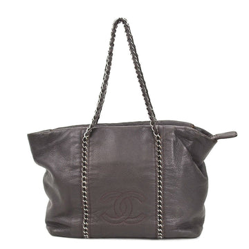 CHANEL Shoulder Bag Luxury Line Leather Dark Brown Ladies