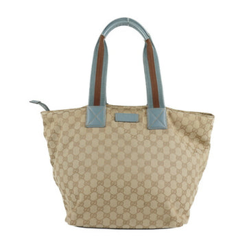 GUCCI Sherry Line Handbag 131231 GG Canvas Leather Beige Light Blue Tote Bag