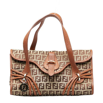 FENDI Zucchino Handbag 8BN147 Beige Brown Canvas Leather Women's