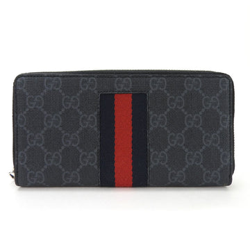 GUCCI Round Long Wallet 408831 GG Supreme Sherry Line Navy Red Leather Accessories Unisex Men Women  Zip Around navy gg wave pvc