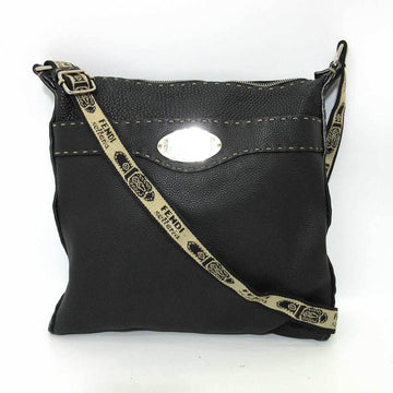 Fendi Shoulder Bag Black Messenger Plate Women's Men's Leather