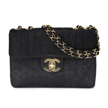 Chanel jacquard chain shoulder bag canvas black here mark gold metal fittings