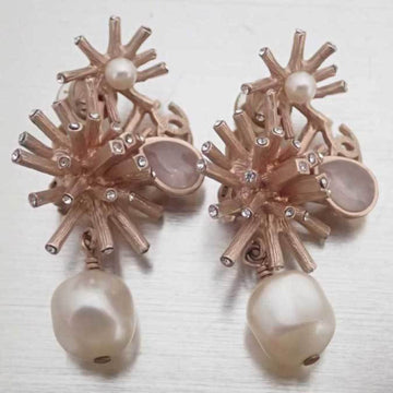 CHANEL Earrings Coco Mark Pink Gold White Fake Pearl Rhinestone Women's