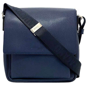 SALVATORE FERRAGAMO shoulder bag navy blue FZ-24 9033 leather canvas flap square type