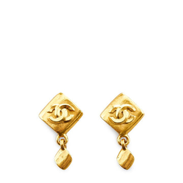 CHANEL Cocomark Diamond Swing Earrings Gold Plated Women's