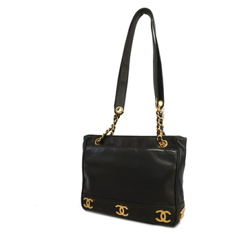 Chanel shoulder bag chain shoulder leather black gold Metal