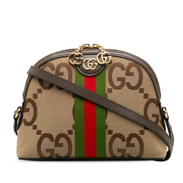 GUCCI Jumbo GG Fidia Sherry Line Shoulder Bag 499621 Brown Canvas Leather Women's