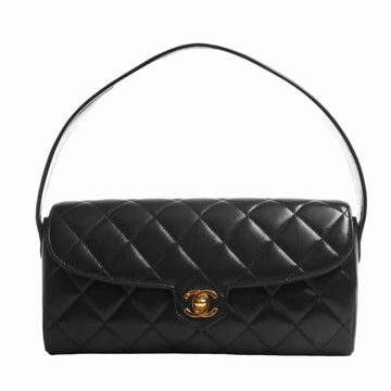 CHANEL lambskin matelasse heremark one shoulder bag - black