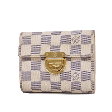 LOUIS VUITTON Trifold Wallet Damier Azur Portefeuille Koala N60013 White Ladies