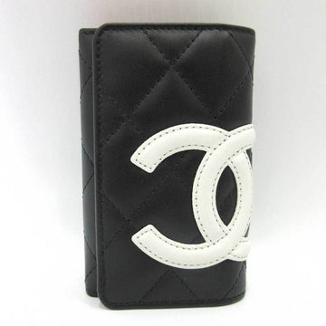 CHANEL accessory Cambon line 6 row key case black x white ladies calf leather