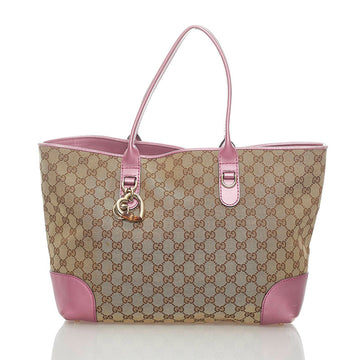 Gucci GG Canvas Tote Bag 269956 Beige Pink Leather Ladies GUCCI