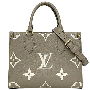 Louis Vuitton On The Go PM Beige Monogram Implant M45779 Leather LOUIS VUITTON Handbag Shoulder Bag Women's