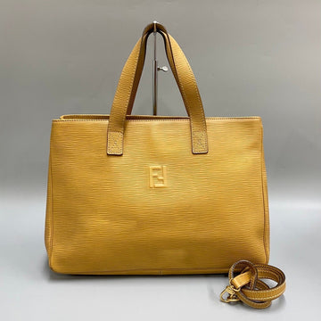 FENDI Vintage FF Logo Epi Leather Genuine 2way Handbag Tote Bag Shoulder Beige