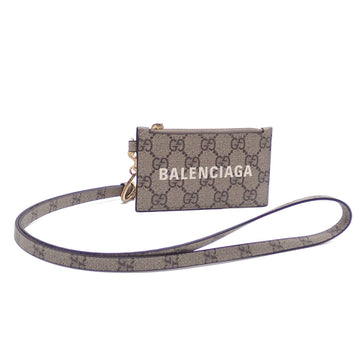 GUCCI x Balenciaga Coin Case GG Supreme Brown PVC 681706 The Hacker Project Purse Collaboration Women's Men's Unisex with Strap A210588