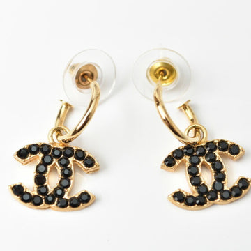 CHANEL earrings CC here mark swing rhinestone black gold