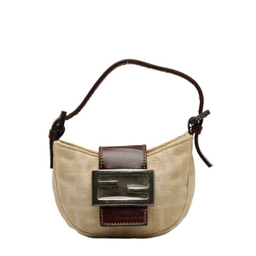 FENDI Zucca Croissant Pouch Beige Brown Canvas Leather Women's