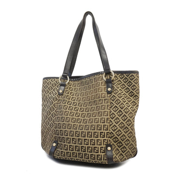 Fendi Tote Bag Zucchino Nylon Canvas Brown Gold metal