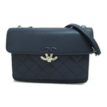 CHANEL Half Coco WChainShoulder Back Navy leather