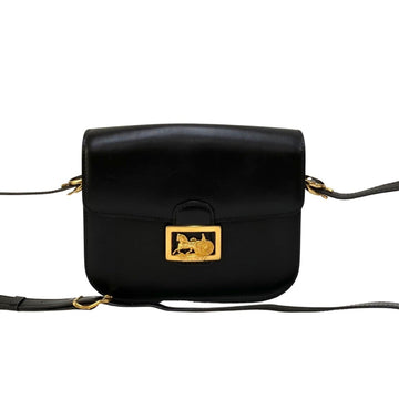 CELINE Vintage Carriage Metal Logo Calf Leather Genuine Mini Shoulder Bag Pochette Black 05577
