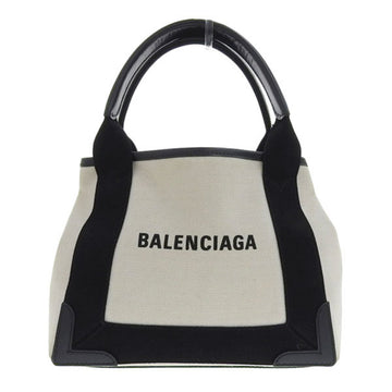 BALENCIAGA Canvas Navy Cabas XS Handbag 390346 Ivory Black Ladies